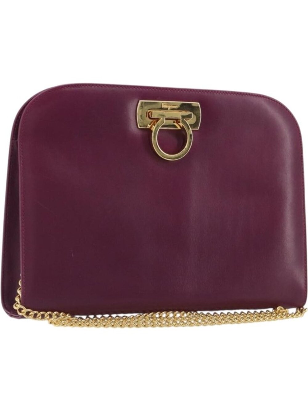 Salvatore Ferragamo Gancini Chain Shoulder Bag Leather Purple Gold